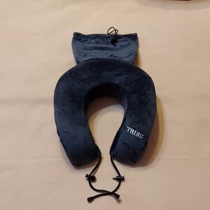 TRIBE Gray Memory Foam Travel Neck Pillow with Attached Pouch